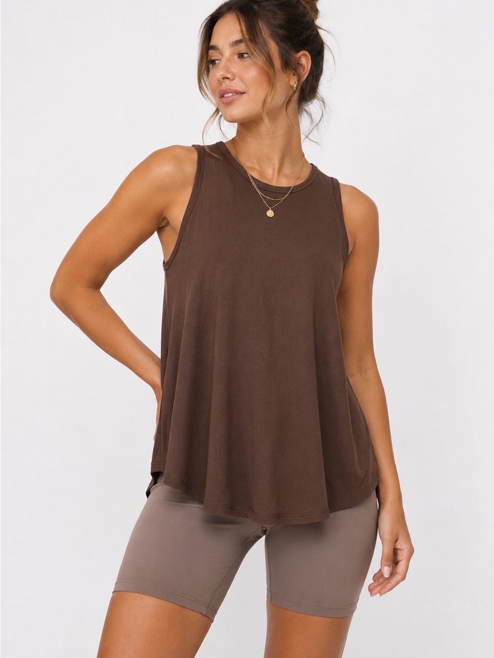 SheBird Built-In Bra Swing Tank Top Size 5 Brown Athleisure